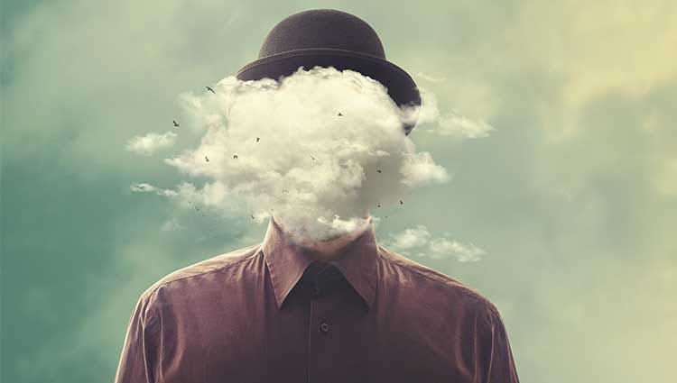 man with hat with a cloud in front of his head