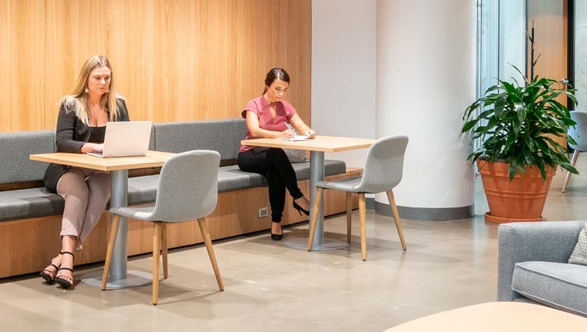 Women working in a designer coworking space